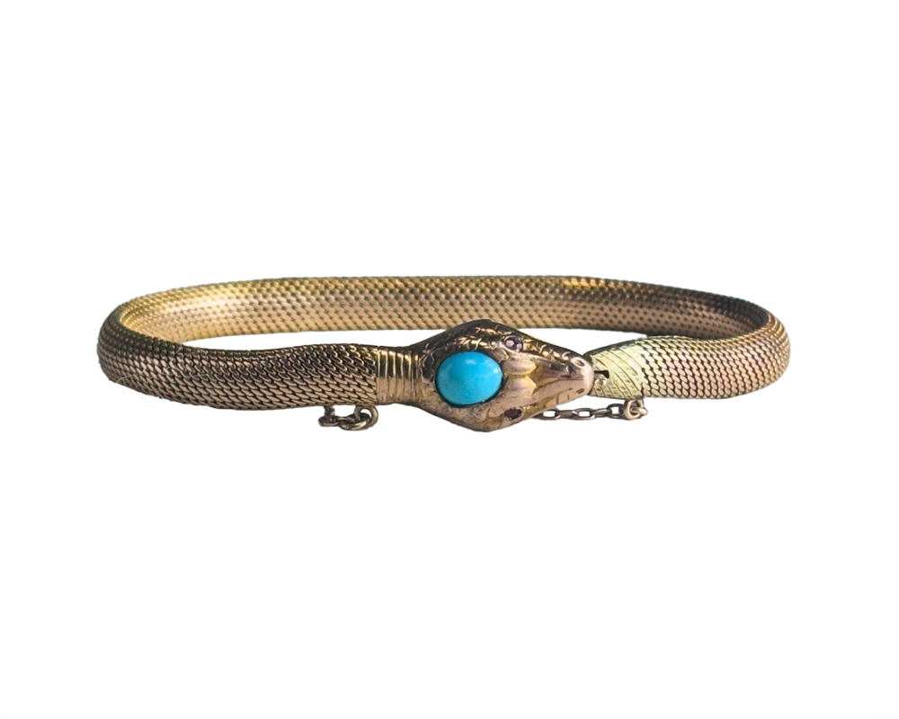 antique Victorian 9ct gold snake bracelet with turquoise head for sale in Leeds