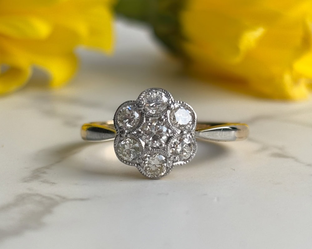 Art deco diamond daisy ring for sale in Leeds, Yorkshire