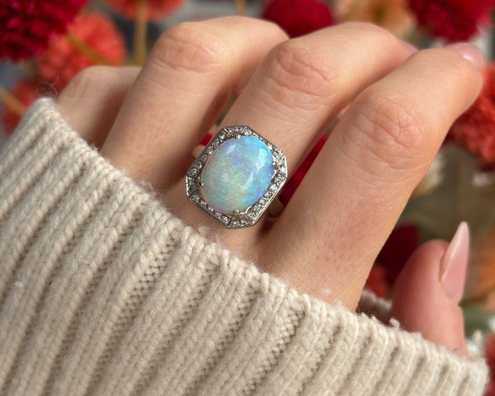 fabulous opal and diamond cocktail ring in 18ct white gold for sale in Leeds
