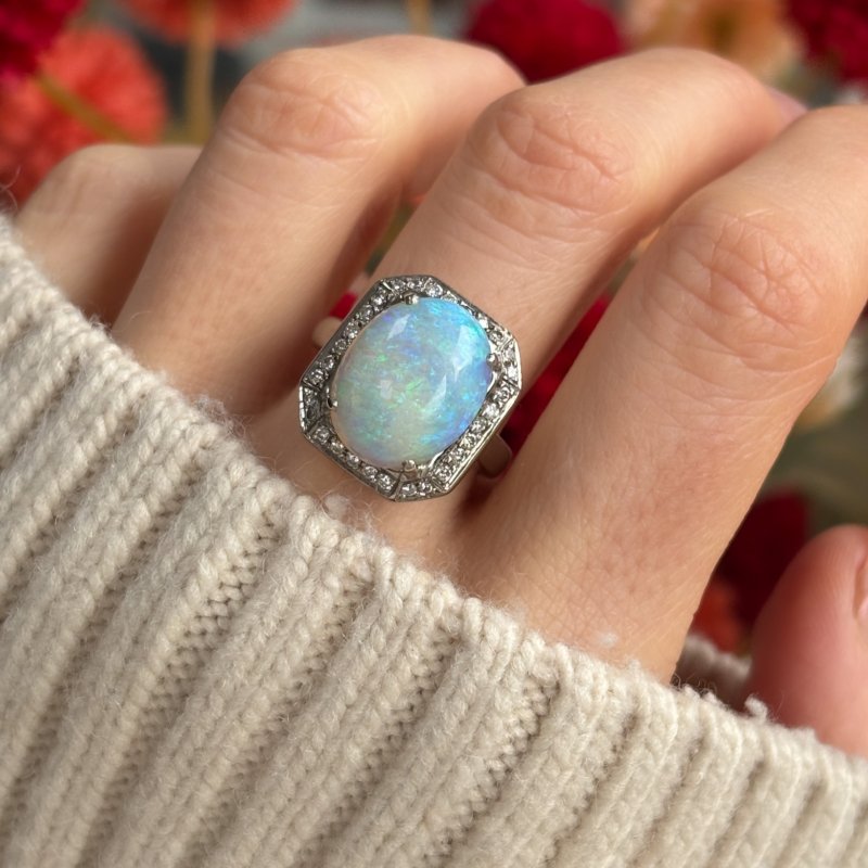 fabulous opal and diamond cocktail ring in 18ct white gold for sale in Leeds