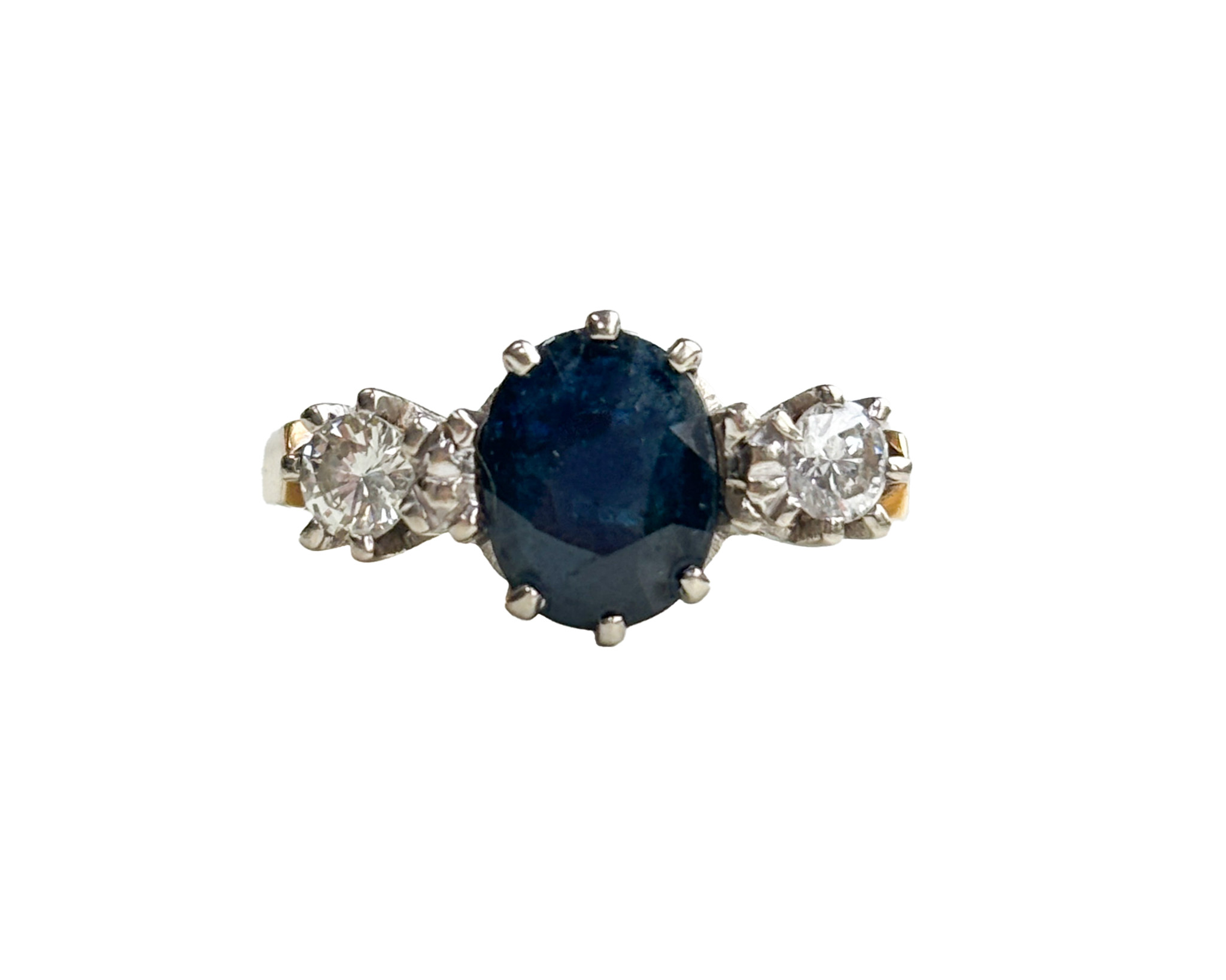 vintage three stone sapphire and diamond ring for sale