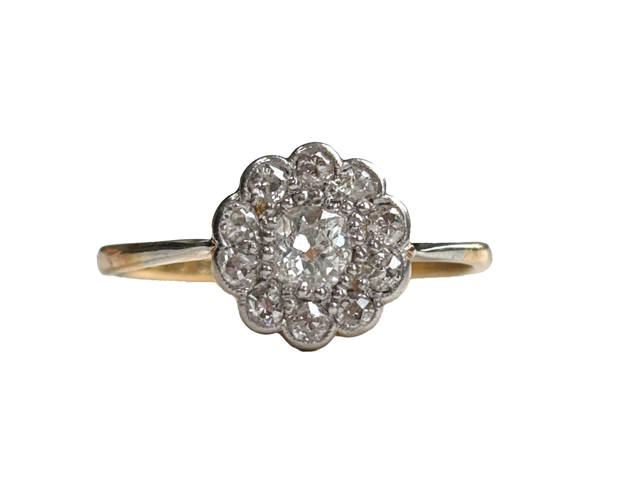art deco diamond daisy cluster ring for sale in Leeds, UK