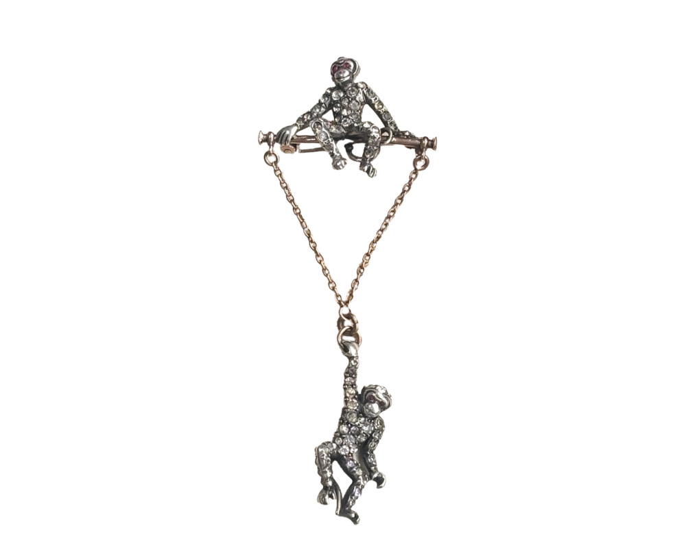 monkey brooch 3 antique Victorian monkey brooch silver and rose gold for sale