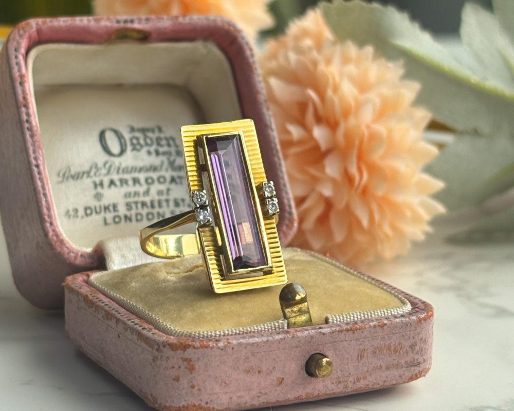 1950s amethyst and diamond statement ring for sale in Leeds, UK