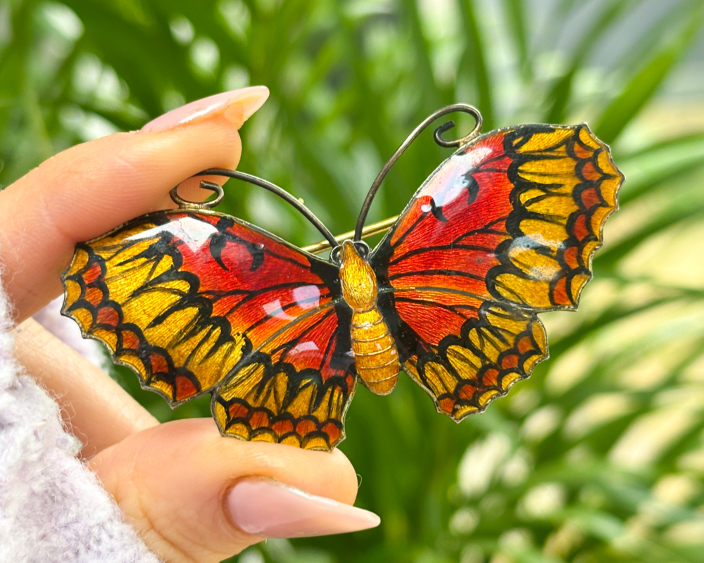 antique silver and enamel silver butterfly brooch dated 1918 for sale Leeds, UK