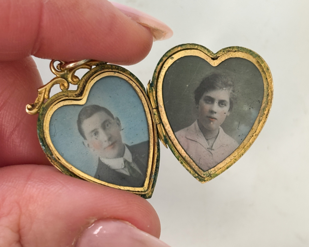 antique Edwardian heart locket with old photos inside in Leeds, Yorkshire