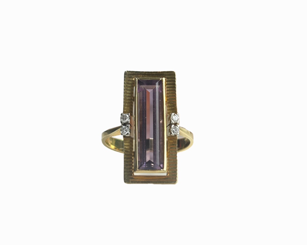 1950s amethyst and diamond statement ring for sale in Leeds, UK