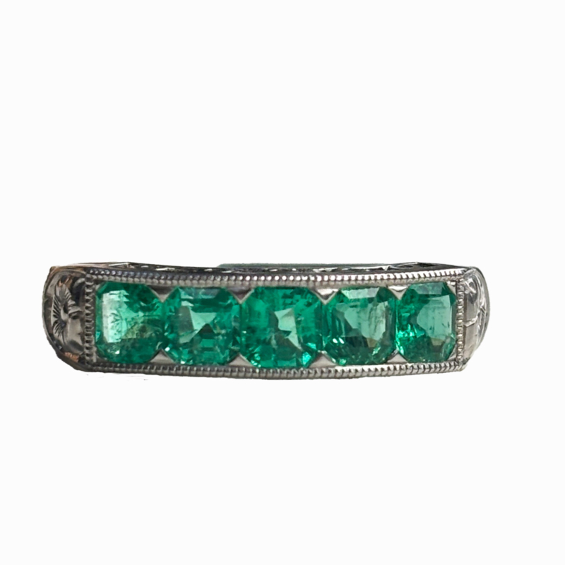 vintage style platinum and emerald half eternity ring for sale in Leeds, UK