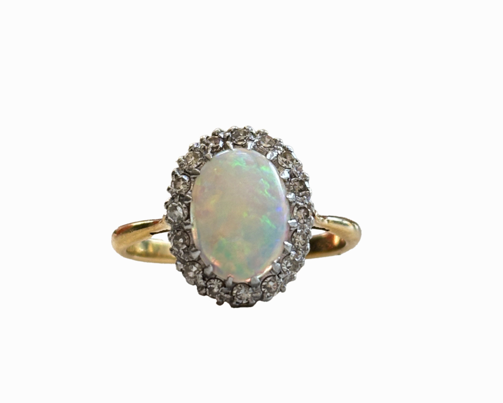 oval opal cluster photoshop antique 1930s opal and diamond cluster ring for sale in Leeds, UK