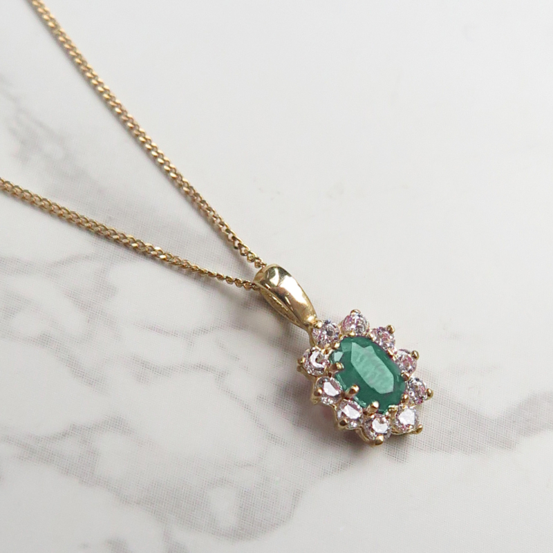 modern emerald pendant with cz in 9ct gold