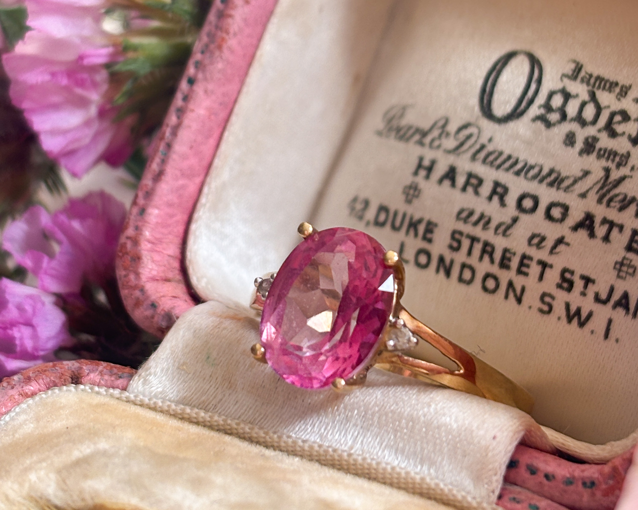 vintage pink topaz and diamond ring in 9ct gold for sale in Leeds, Yorkshire