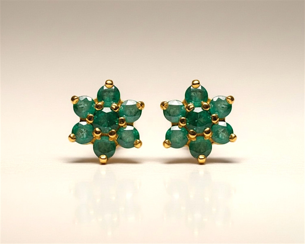 vintage style modern 9ct gold and emerald stud earrings for sale