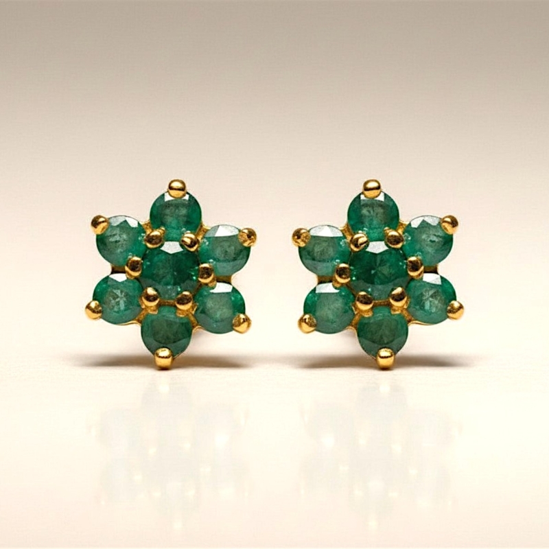 vintage style modern 9ct gold and emerald stud earrings for sale