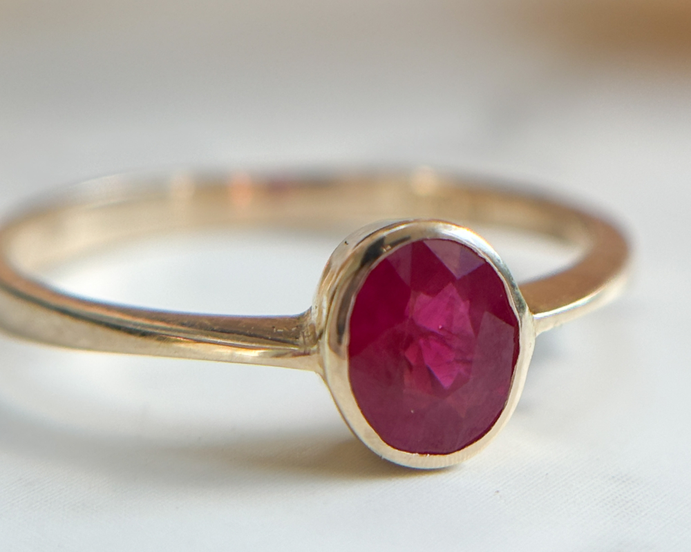 IMG_1095 (1) modern 9ct gold bezel set ruby ring for sale in Leeds, Yorkshire