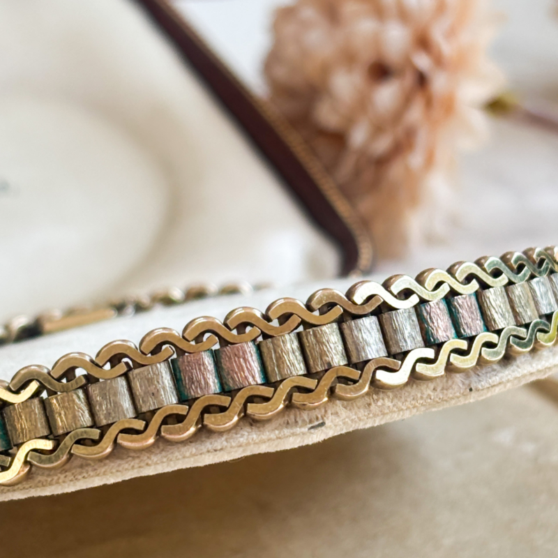 vintage 3 coloured gold engine turned bracelet for sale in Leeds, Yorkshire