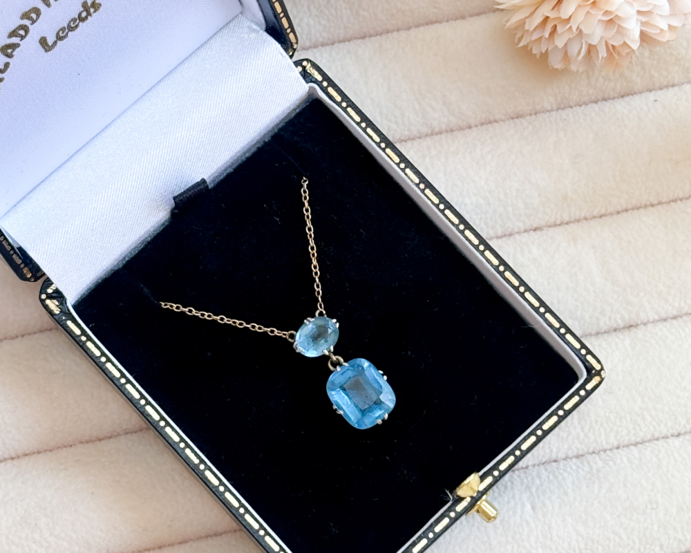 antique 1920s 9ct gold and blue paste necklace for sale in Leeds, UK