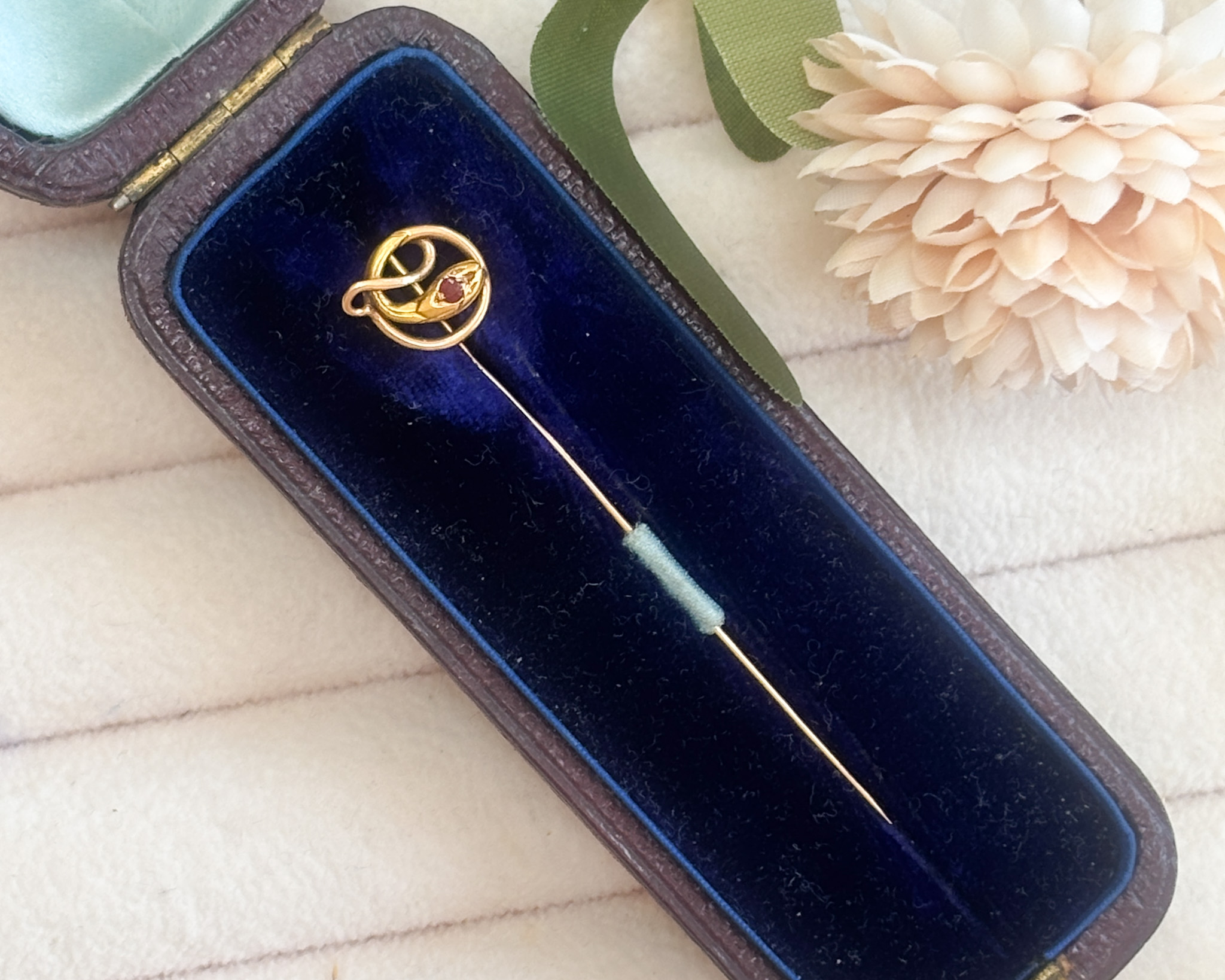antique Victorian gold and garnet snake stick pin for sale in Leeds, UK