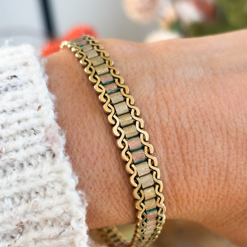 vintage 3 coloured gold engine turned bracelet for sale in Leeds, Yorkshire