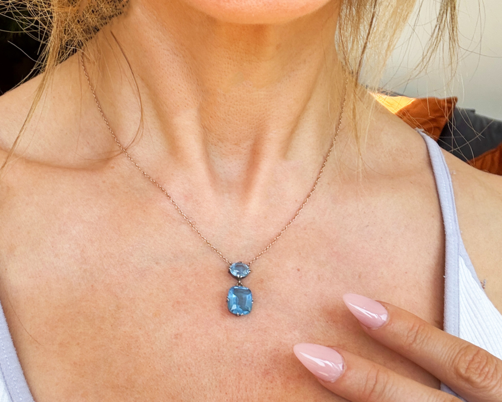 antique 1920s 9ct gold and blue paste necklace for sale in Leeds, UK