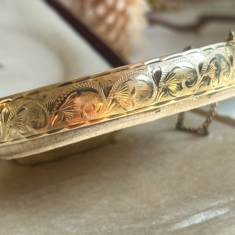 vintage rolled gold bangle shown in presentation box. For sale in Leeds, UK