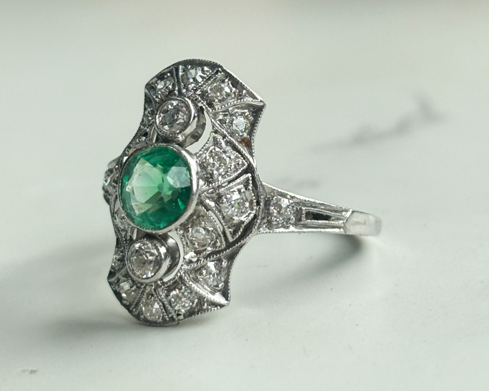 antique Art Deco paste and diamond ring set in platinum for sale in Leeds, Yorkshire, UK