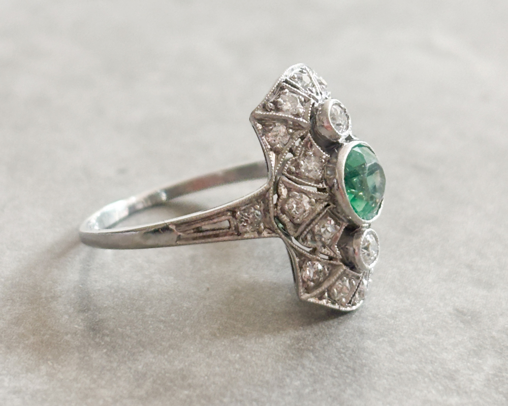 antique Art Deco paste and diamond ring set in platinum for sale in Leeds, Yorkshire, UK