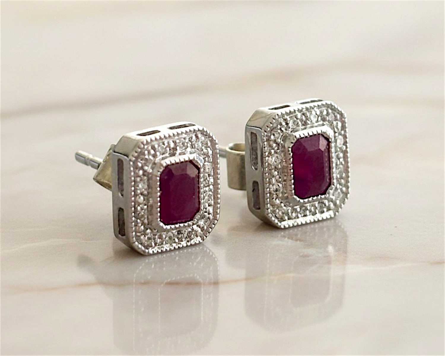 ruby art deco style earrings
