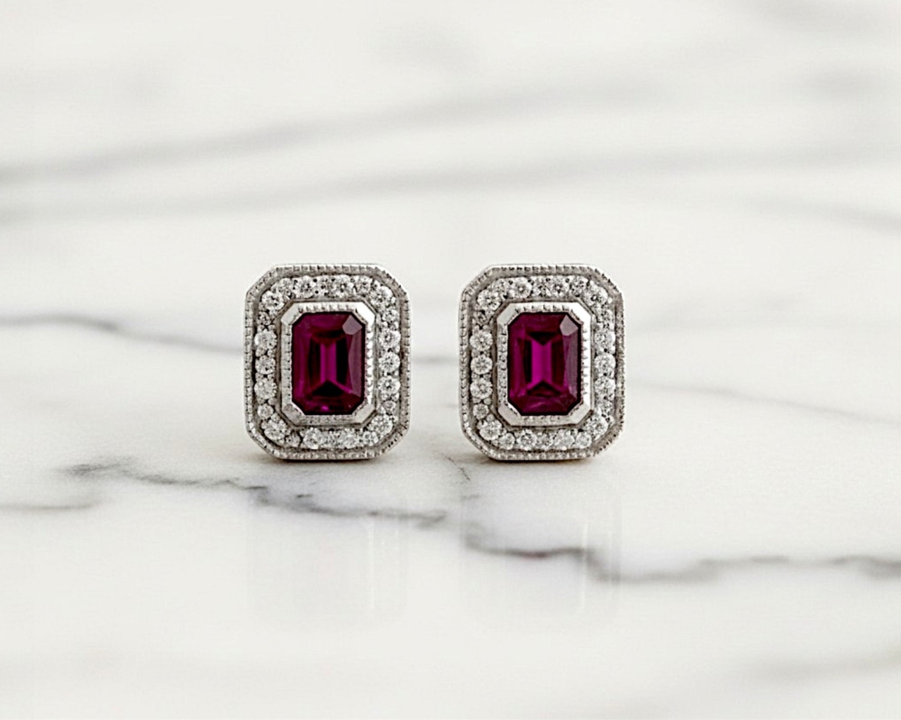 ruby studs (1) art deco style ruby and diamond stud earrings for pierced ears