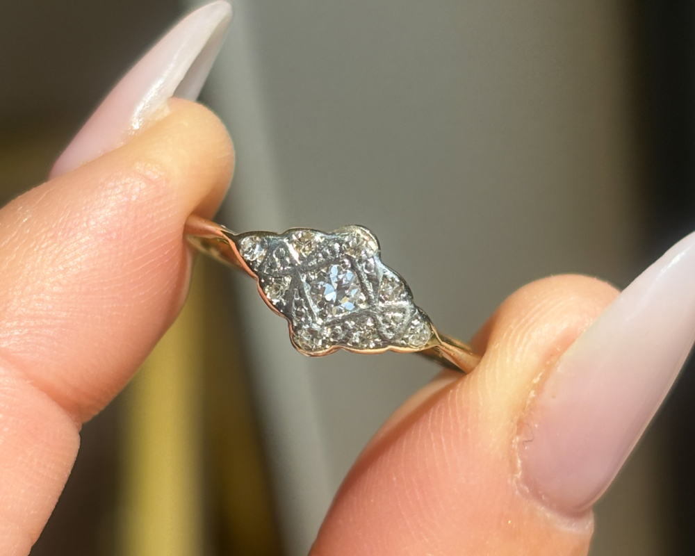 Art Deco diamond cluster ring for sale in Leeds, UK