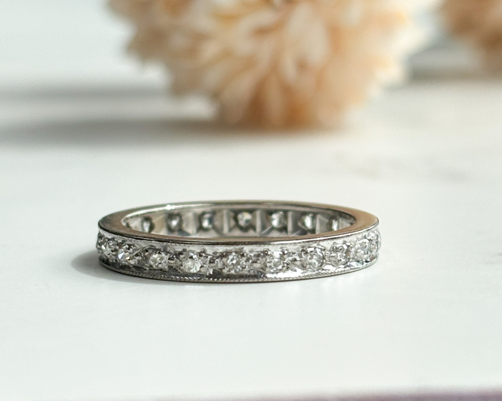antique Art Deco platinum diamond full eternity ring for sale in Leeds