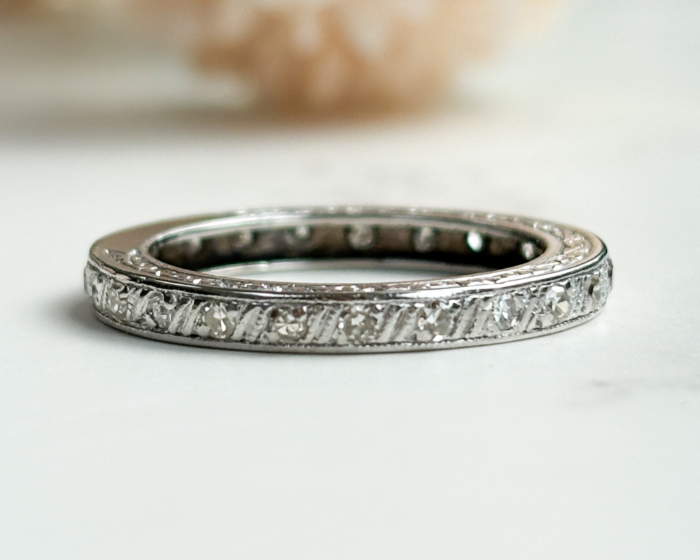 antique Art Deco 1930s diamond full eternity ring in platinum for sale in Leeds
