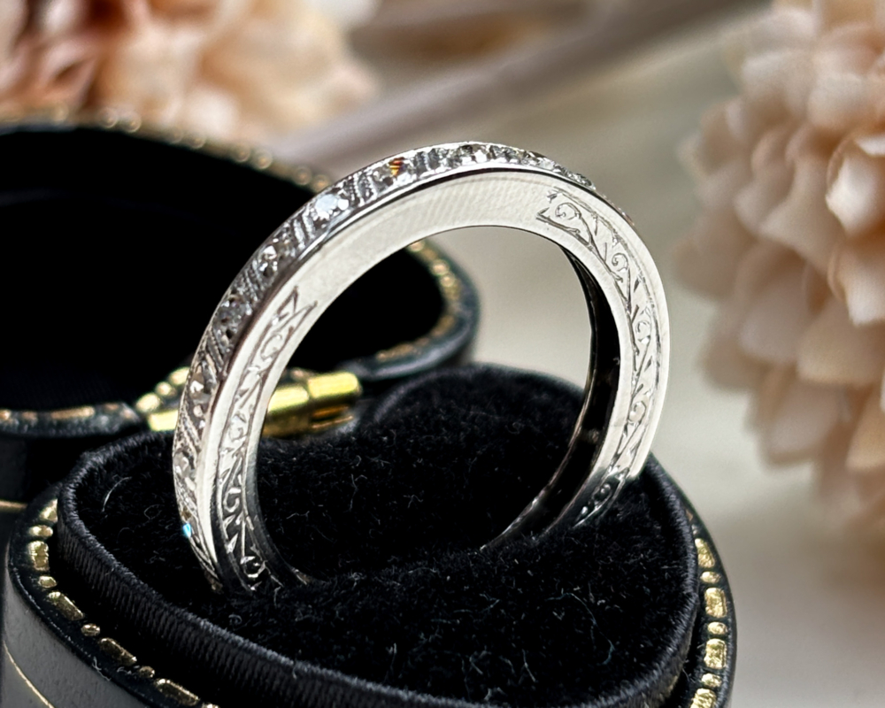 antique Art Deco 1930s diamond full eternity ring in platinum for sale in Leeds in box