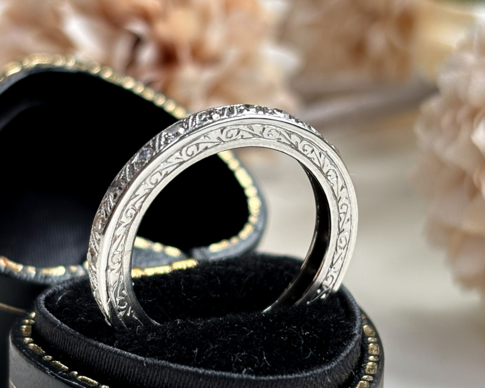 antique Art Deco 1930s diamond full eternity ring in platinum for sale in Leeds in box