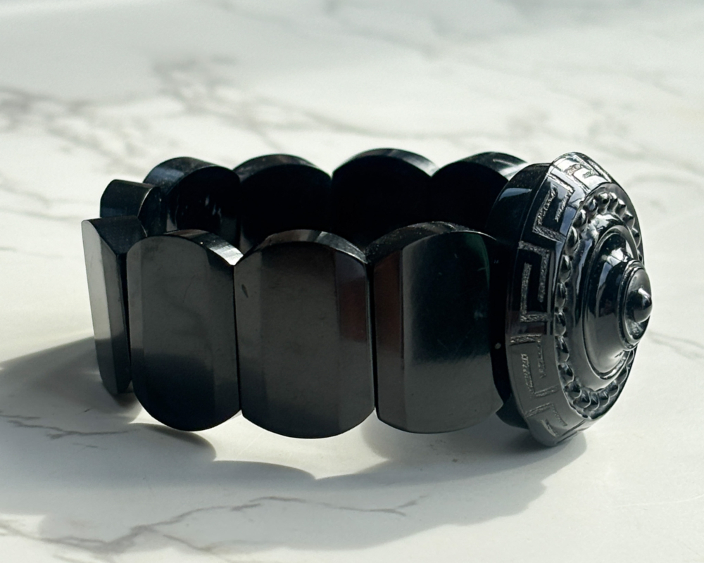 antique Victorian Whitby Jet bangle in box