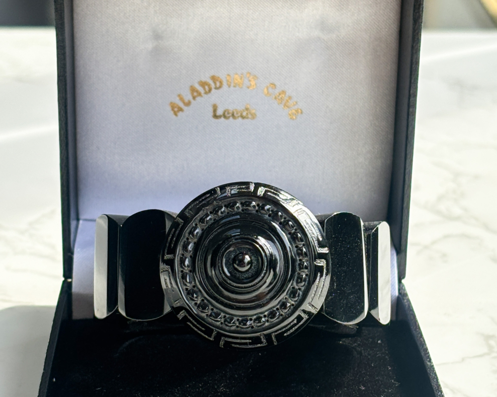 antique Victorian Whitby Jet bangle in box