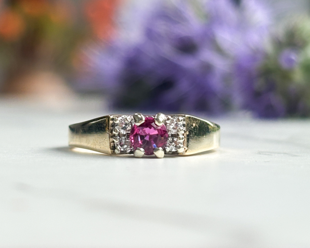 vintage 9ct gold ruby and diamond ring for sale,