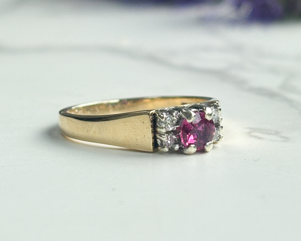 vintage 9ct gold ruby and diamond ring for sale,
