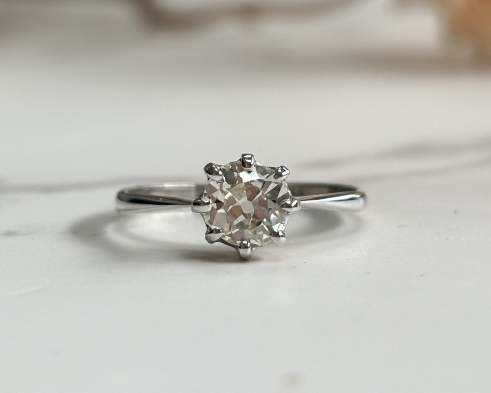 antique Edwardian diamond solitaire ring 0.5ct in 18ct white gold and platinum for sale in Leeds, UK