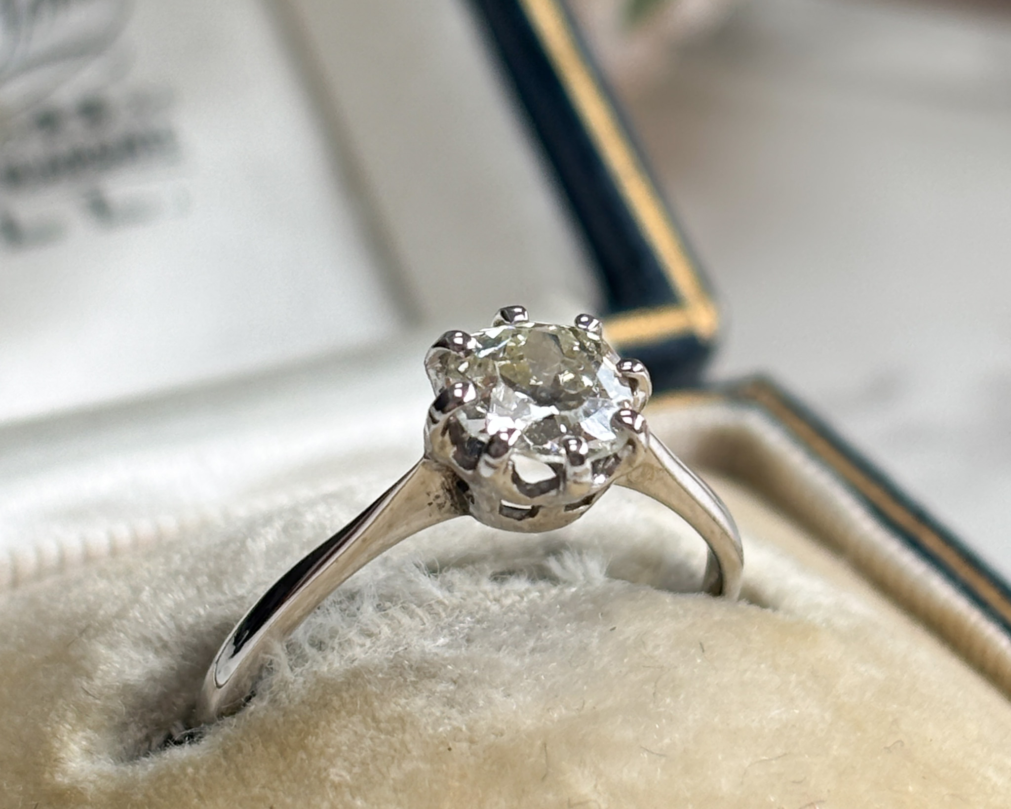 antique Edwardian diamond solitaire ring 0.5ct in 18ct white gold and platinum for sale in Leeds, UK