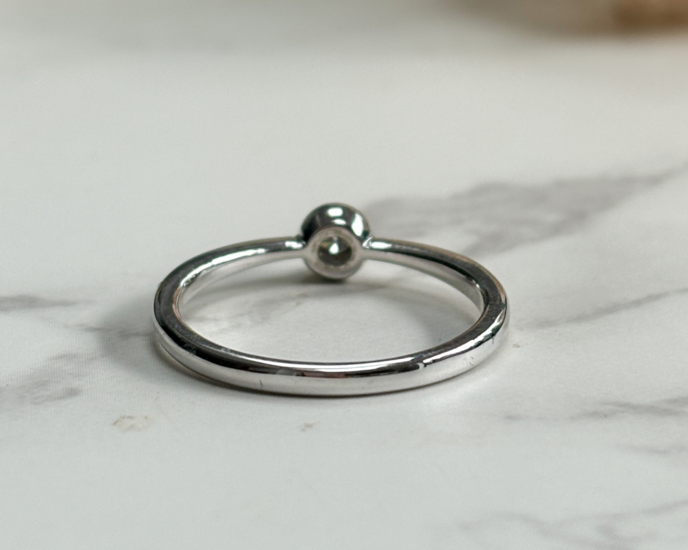 modern 9ct white gold bezel set diamond ring showing back view of the ring