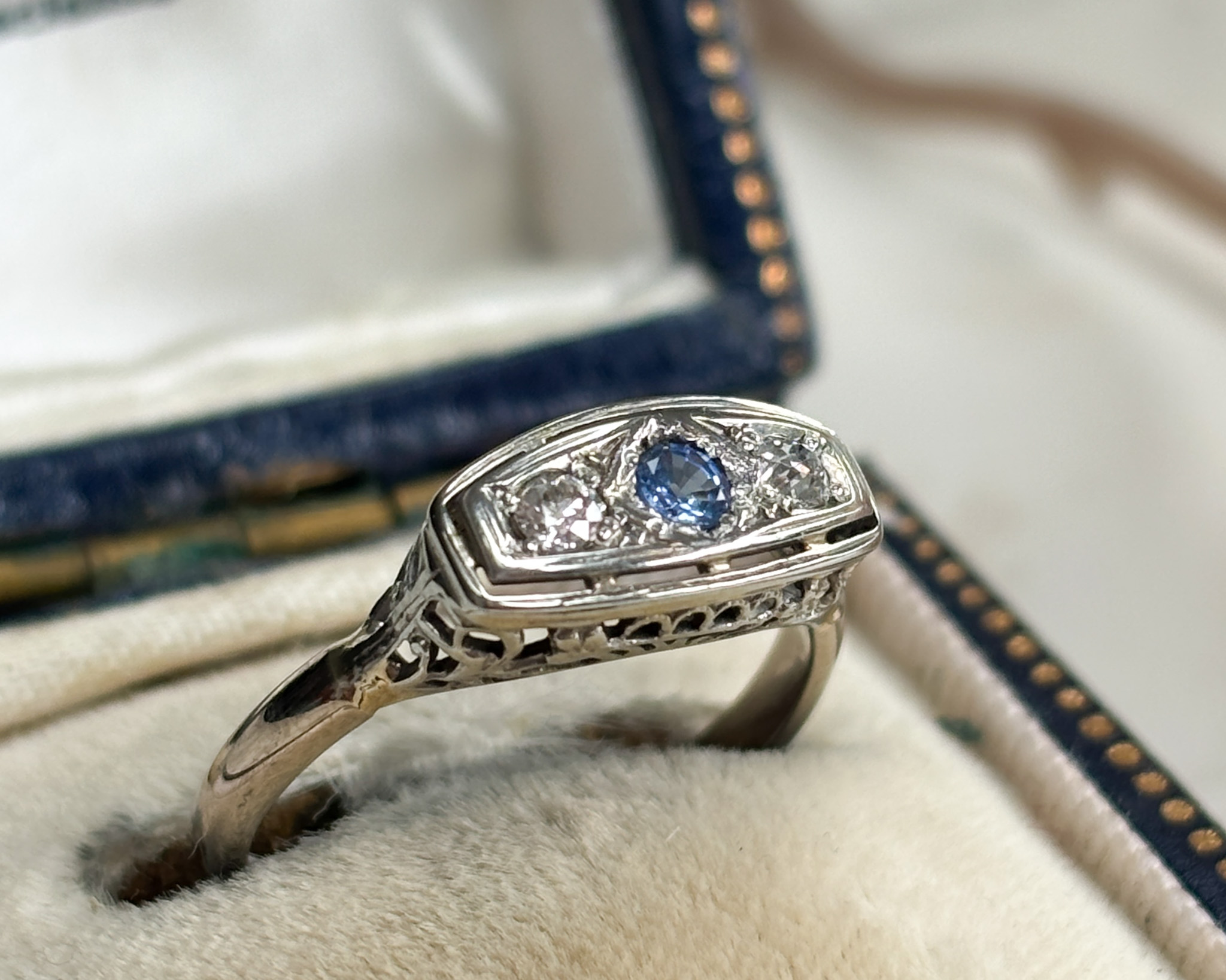 antique art deco sapphire and diamond panel ring