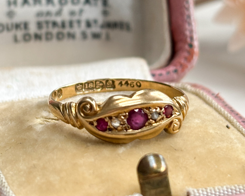 Antique Edwardian 18ct gold, ruby and diamond ring with Chester hallmark, for sale in Leeds, UK