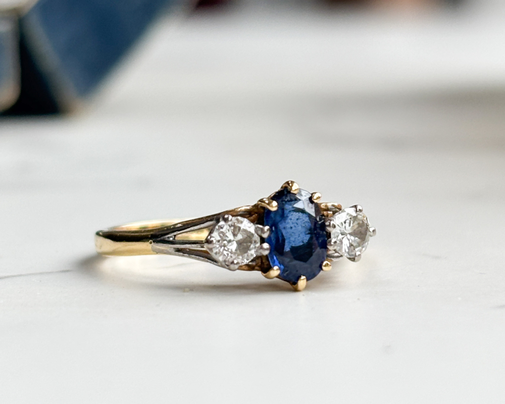 vintage sapphire and diamond three stone ring for sale in Leeds