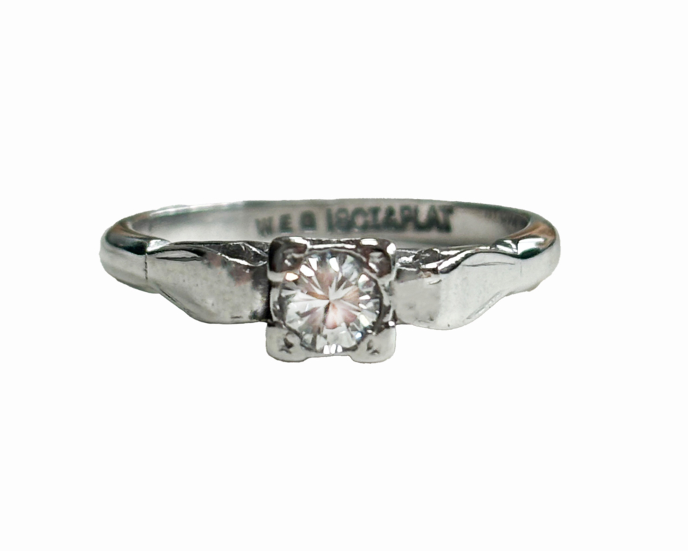 art deco diamond ring with a square setting, in 18ct white gold and platinum