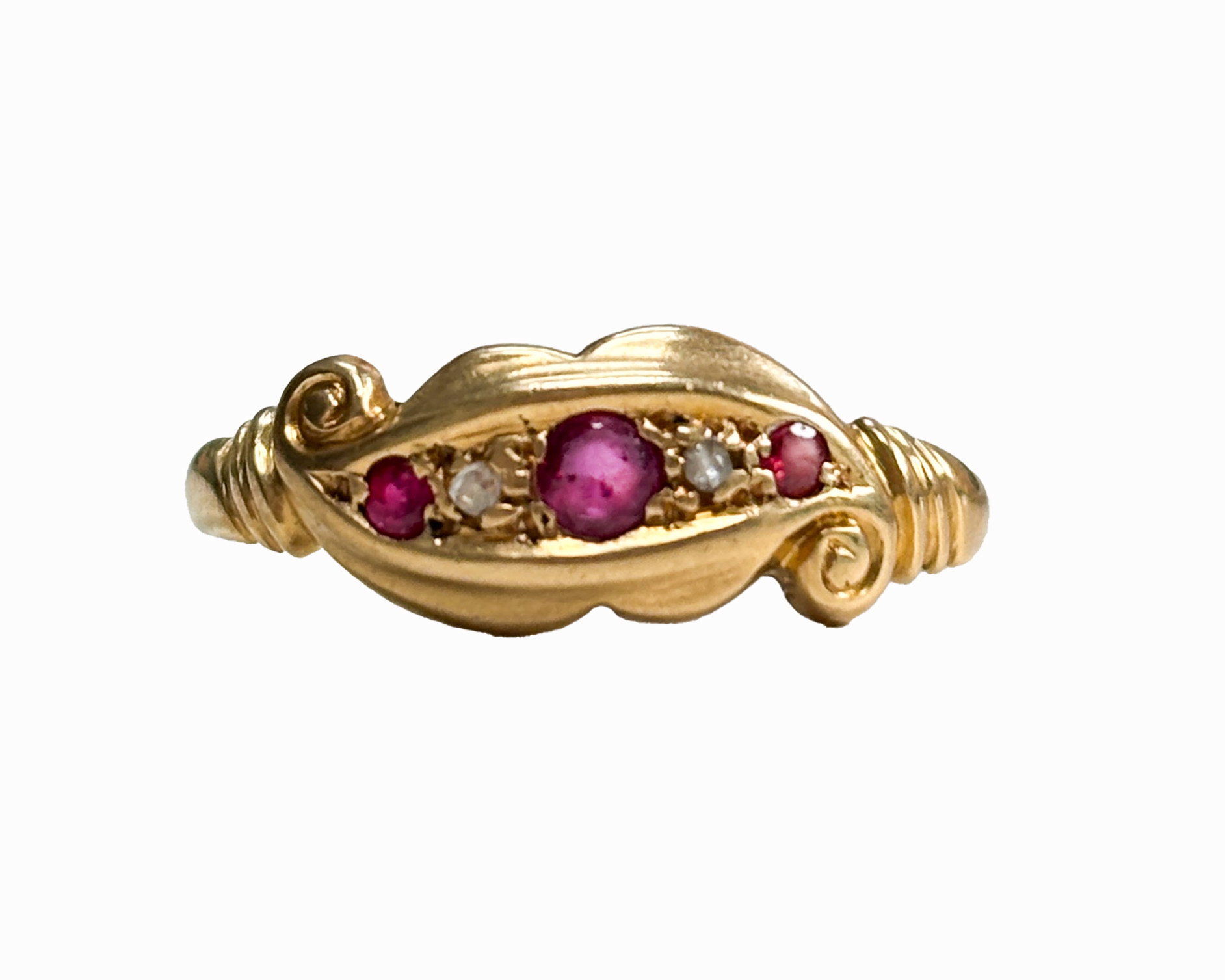 Antique Edwardian 18ct gold, ruby and diamond ring with Chester hallmark, for sale in Leeds, UK
