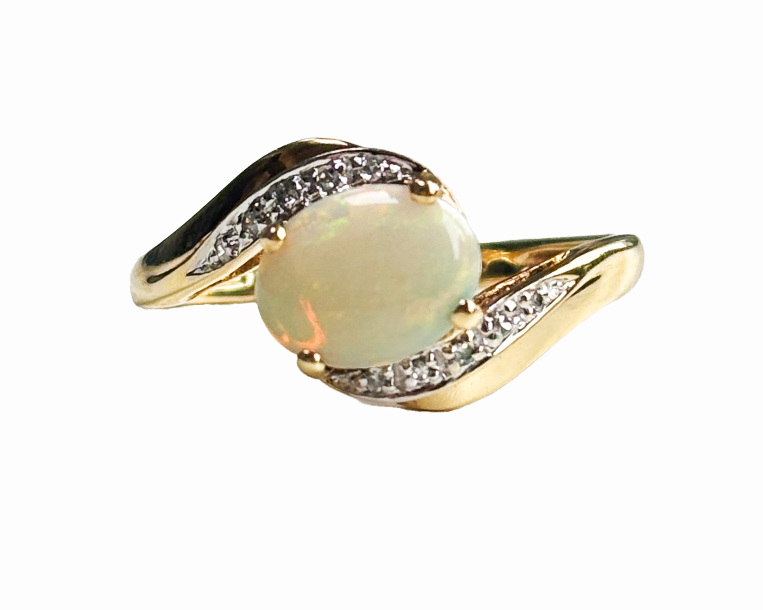 vintage 9ct gold, opal and diamond twist ring for sale in Leeds, UK