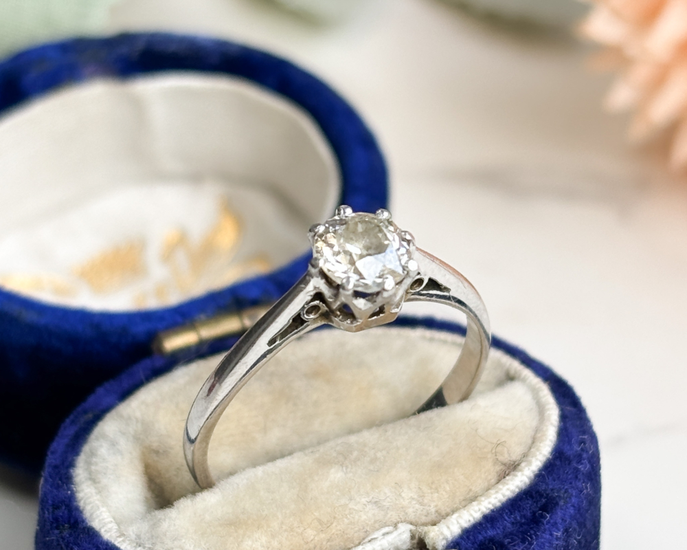 IMG_9260 antique diamond solitaire ring 0.5ct in 18ct white gold and platinum for sale in Leeds, UK