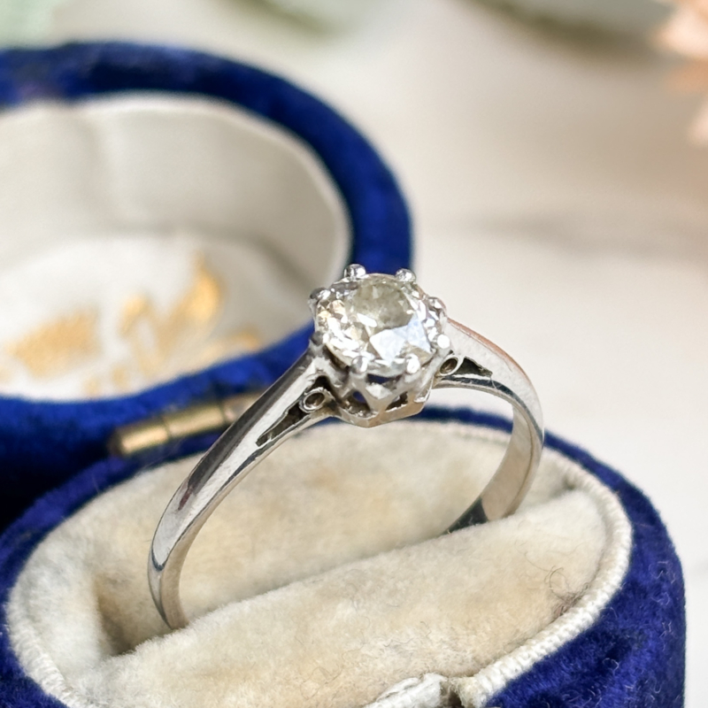 antique diamond solitaire ring 0.5ct in 18ct white gold and platinum for sale in Leeds, UK