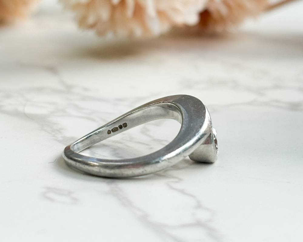 platinum and diamond twist ring for sale in Leeds, showing side of the ring