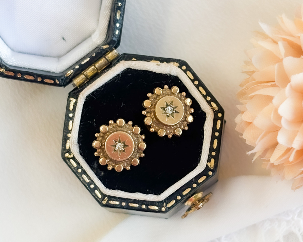 antique Edwardian 9ct gold and diamond star stud earrings for sale in Leeds, UK